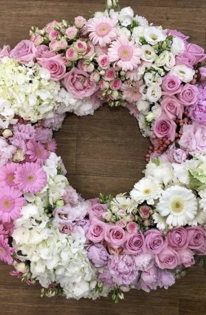 Couronne de fleurs blanche et rose 2 Marie Pétale Lyon