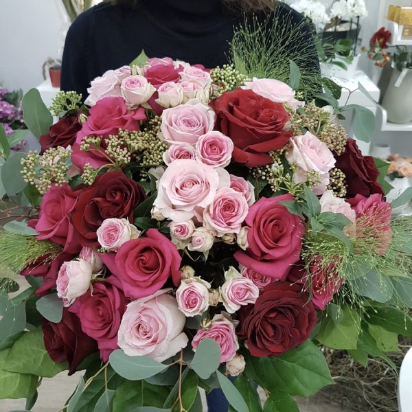 Grand Bouquet de fleurs rouge et rose Marie Pétale Lyon